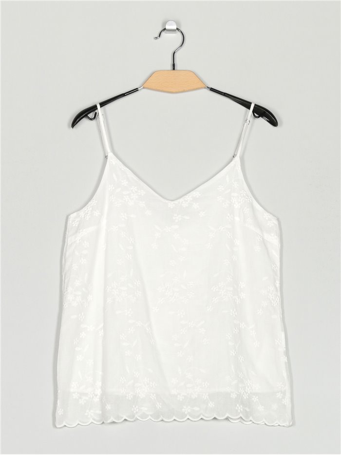 Embroidered cotton top blanco (S-L)