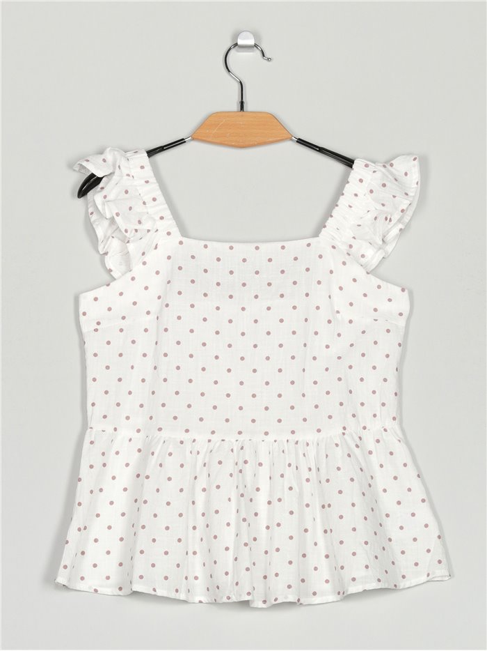 Polka dot top with ruffle trims (S-L)