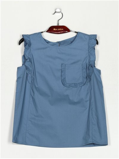 Poplin blouse with ruffle trims (M-XL)