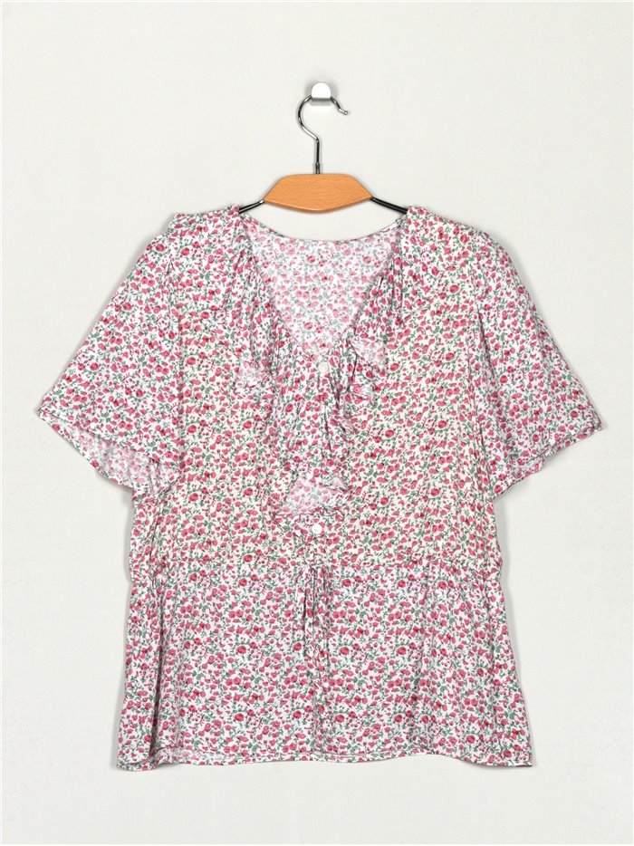 Floral print blouse with ruffle trims (M-L-XL)