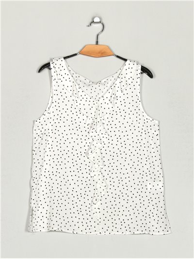 Polka dot blouse with ruffle trims (S-XL)