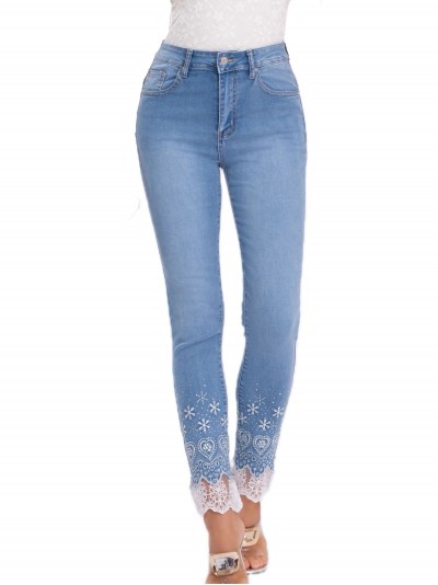Embroidered jeans with lace azul (36-46)