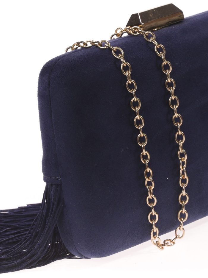 Marineblaue Wildleder-Party-Clutch mit Fransen