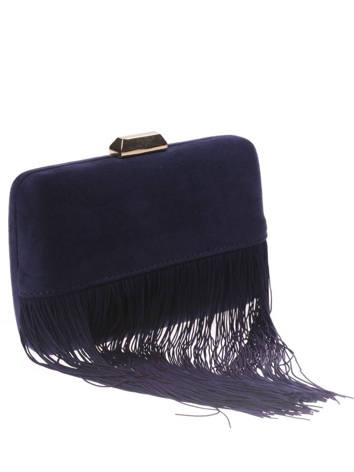 Marineblaue Wildleder-Party-Clutch mit Fransen