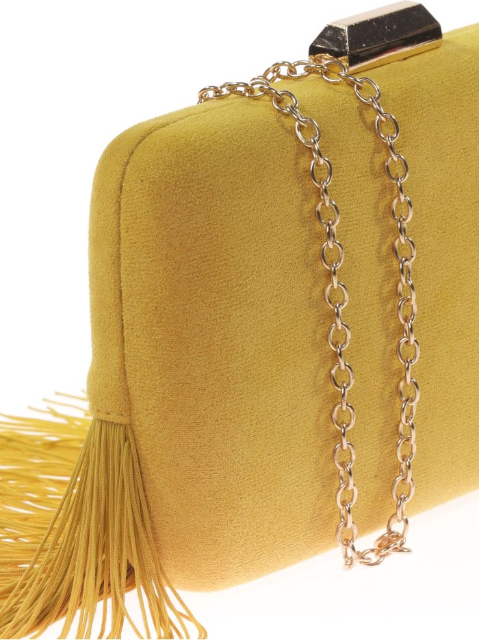 Clutch fiesta antelina flecos mostaza