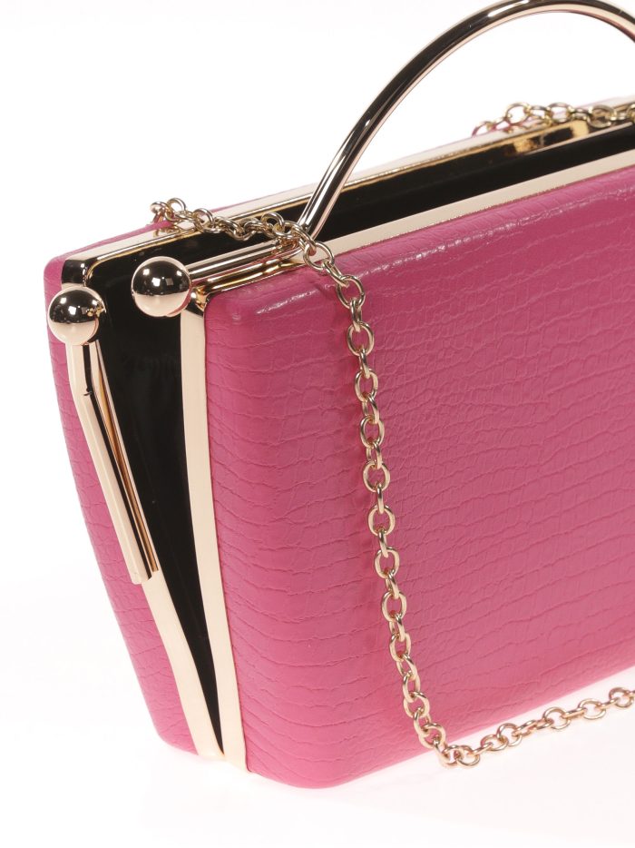 Mock croc print clutch fucsia