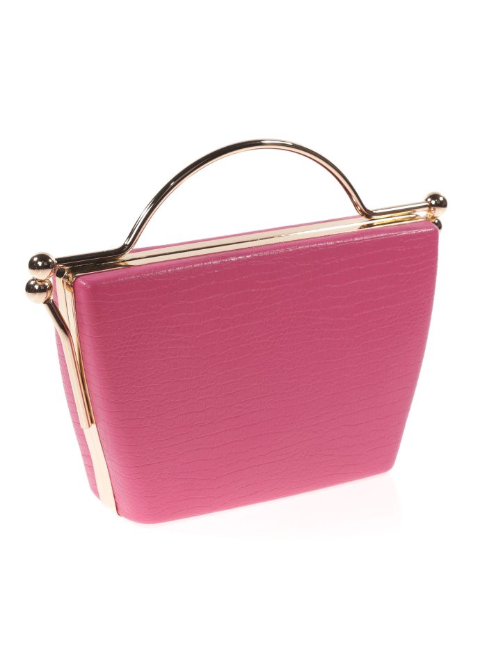 Mock croc print clutch fucsia