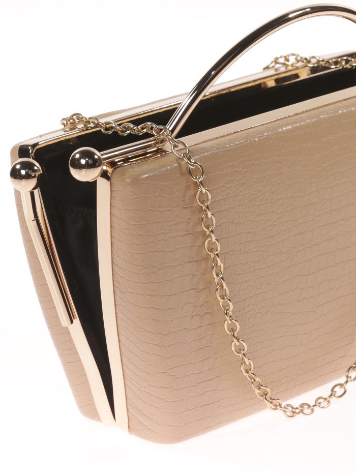 Mock croc print clutch camel