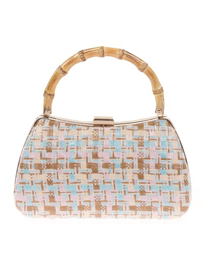 Clutch fiesta rafia asa bambú multi-rosa