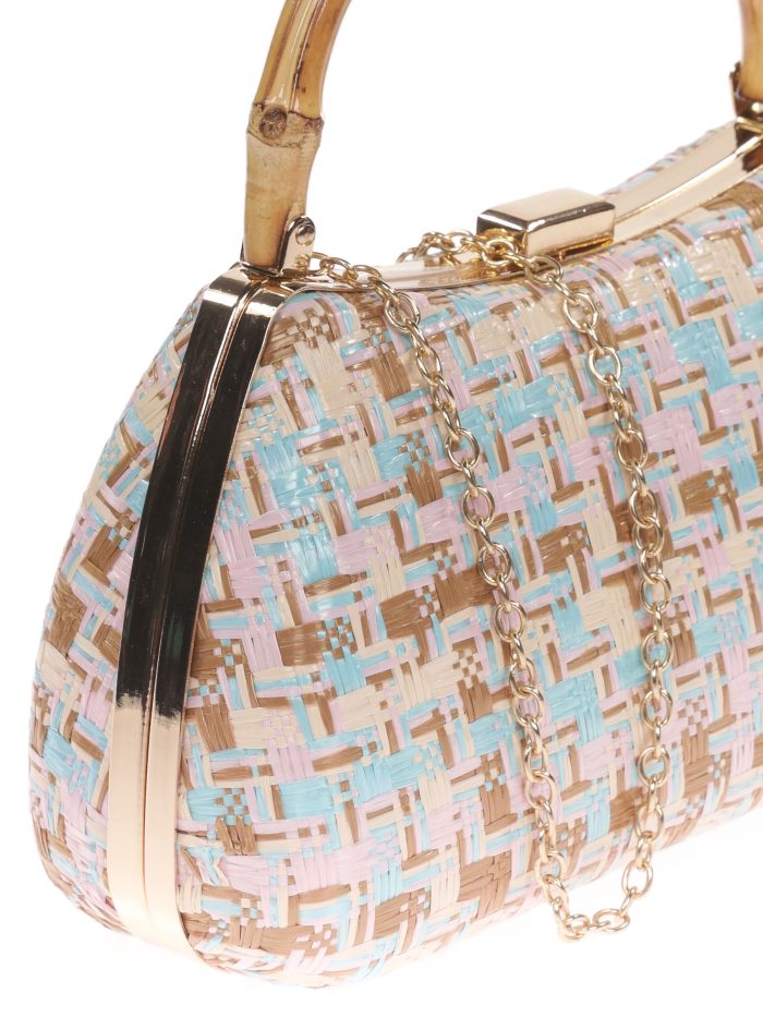 Clutch fiesta rafia asa bambú multi-rosa