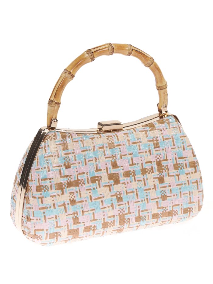 Clutch fiesta rafia asa bambú multi-rosa