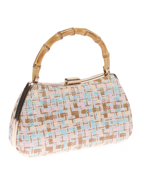 Clutch fiesta rafia asa bambú multi-rosa