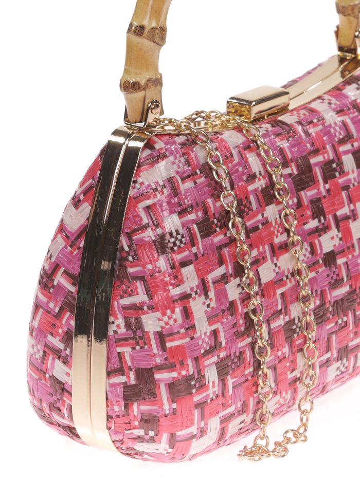 Raffia-Party-Clutch mit Bambusgriff in Multibougainvillea.