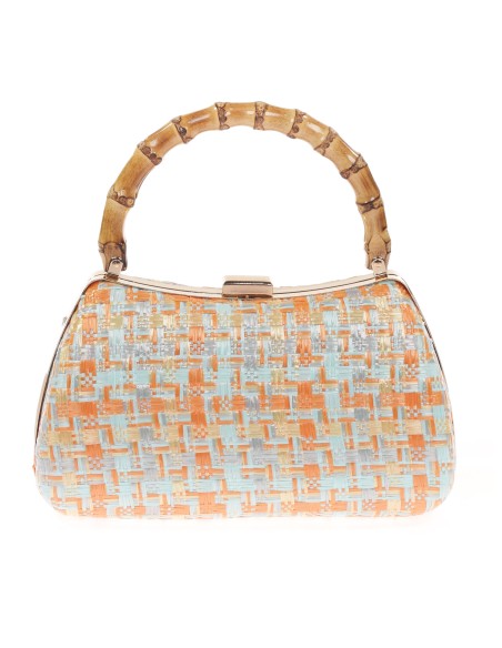 Clutch fiesta rafia asa bambú multi-verde