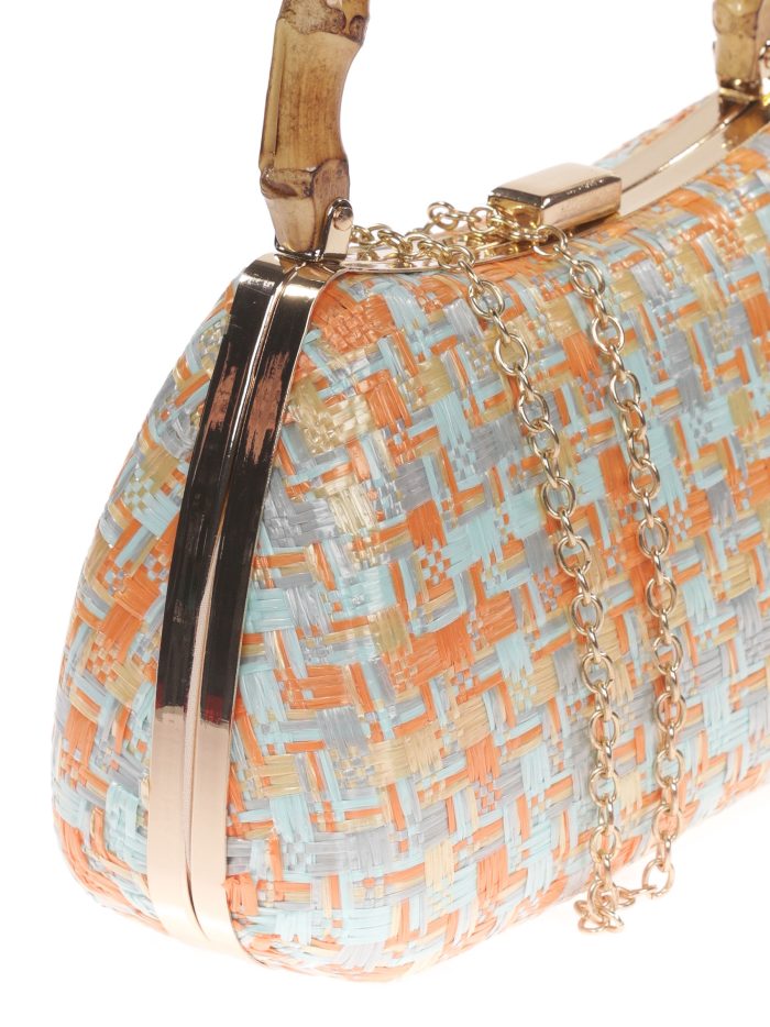 Raffia-Party-Clutch mit Bambusgriff in Multigrün