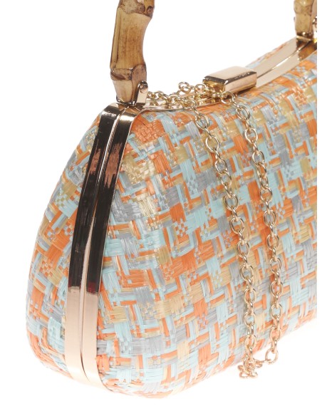 Clutch fiesta rafia asa bambú multi-verde