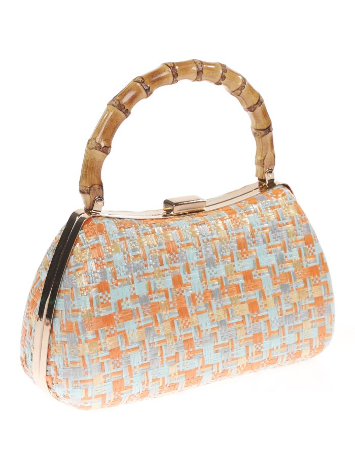 Raffia-Party-Clutch mit Bambusgriff in Multigrün