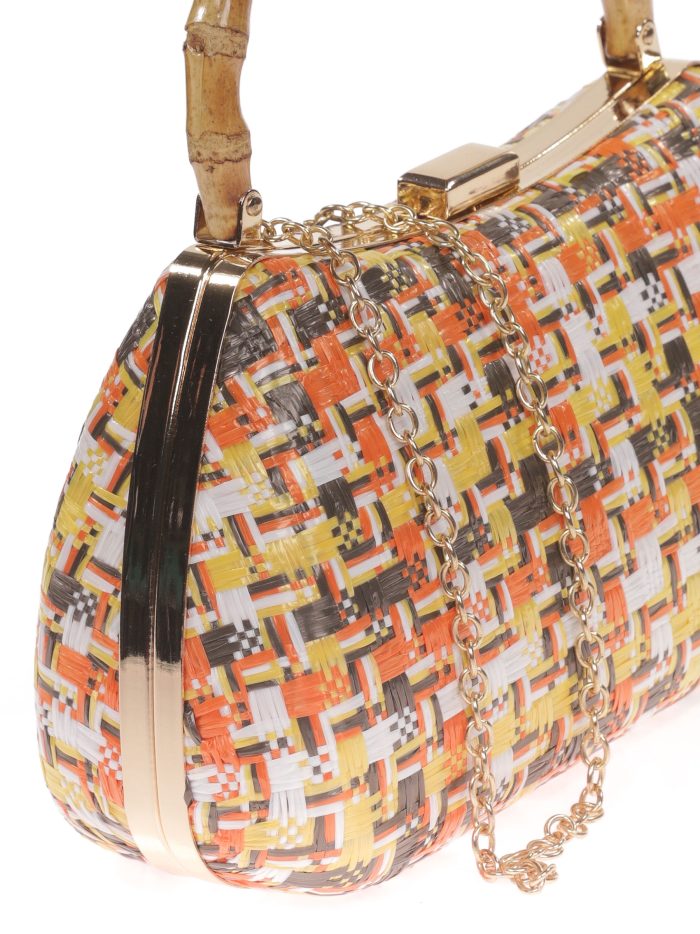 Raffia effect clutch with bamboo handle multi-naranja
