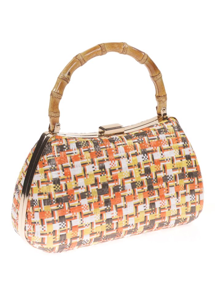 Raffia effect clutch with bamboo handle multi-naranja
