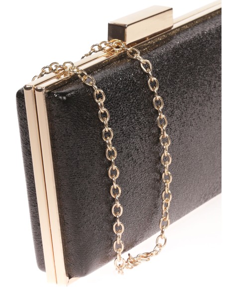 Shiny fabric clutch negro