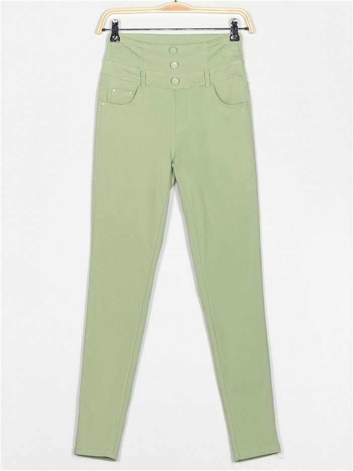 Pantalón superskinny botones verde