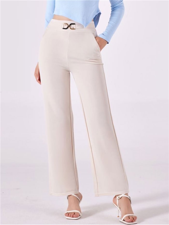Flowing trousers with metallic detail beis