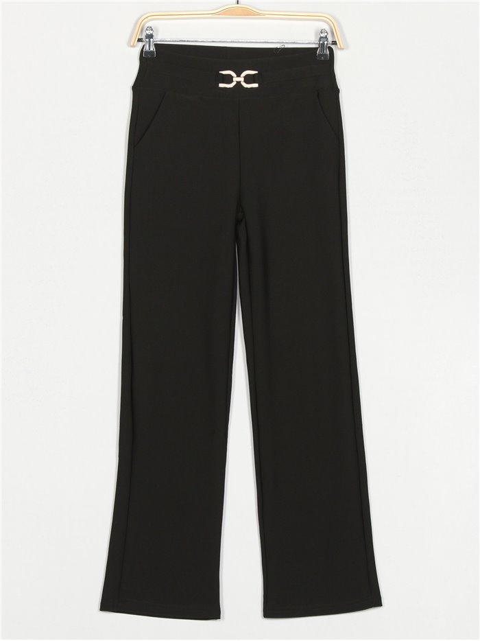 Straight leg trousers with metallic detail negro
