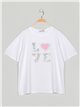 Oversized love t-shirt with sequins blanco-verde
