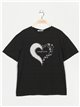 Oversized heart t-shirt with rhinestone negro-beis