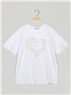 Oversized heart t-shirt with rhinestone blanco-beis
