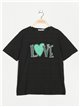 Camiseta amplia love strass negro-verde