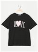 Oversized love t-shirt with rhinestone negro-rosa