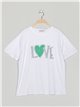 Camiseta amplia love strass blanco-verde