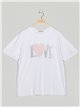 Camiseta amplia love strass blanco-rosa
