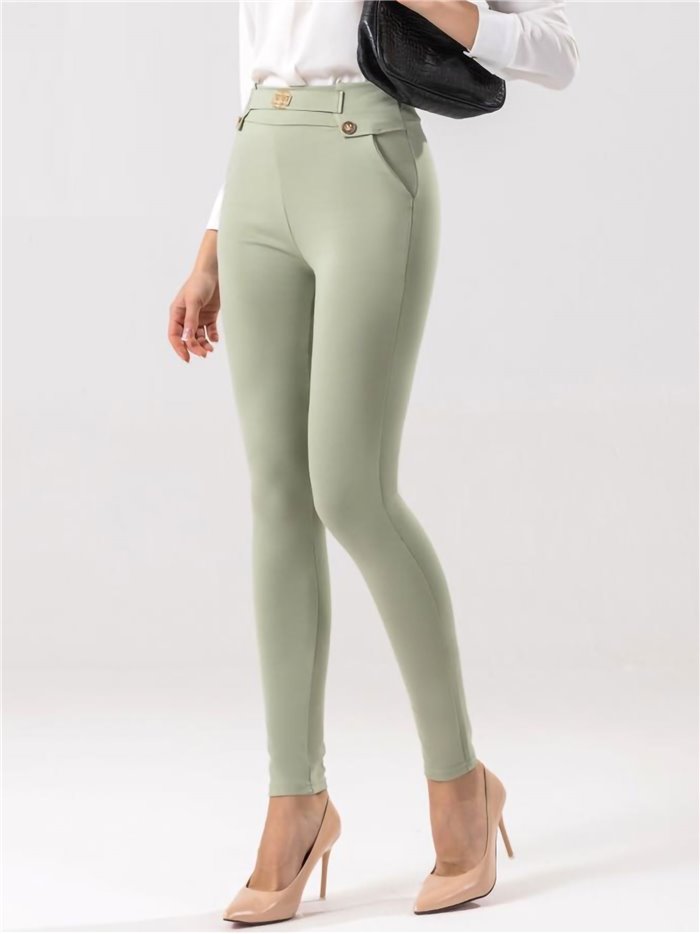 Pantalón elástico detalle metálico verde