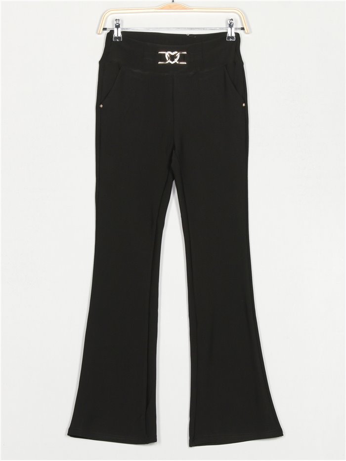 Flare trousers with metallic detail negro