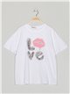 Camiseta amplia love strass blanco-rosa