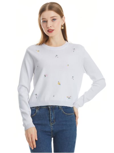 Embroidered floral sweater blanco