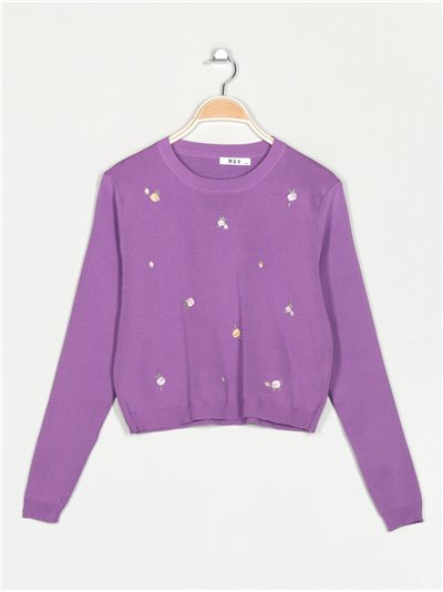 Embroidered floral sweater morado