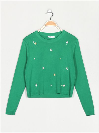 Embroidered floral sweater verde