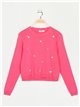 Embroidered floral sweater fucsia