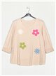 Plus size floral sweater beis