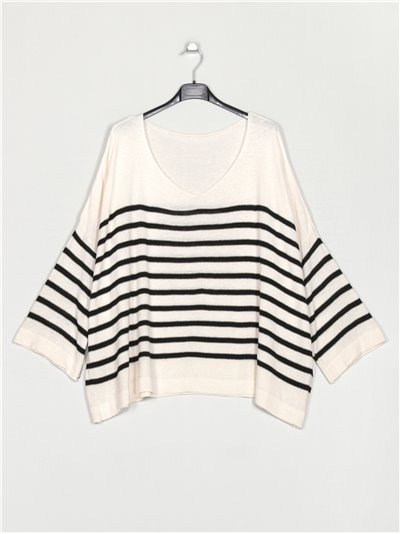 Plus size striped sweater negro
