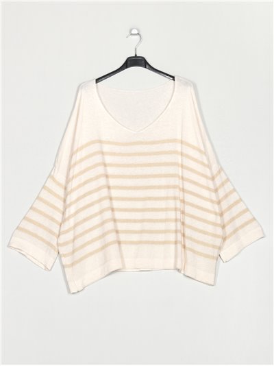 Plus size striped sweater beis