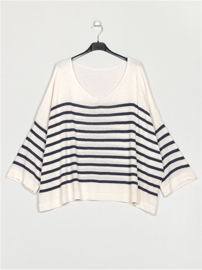 Plus size striped sweater marino