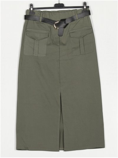 Belted stretch midi skirt verde-militar