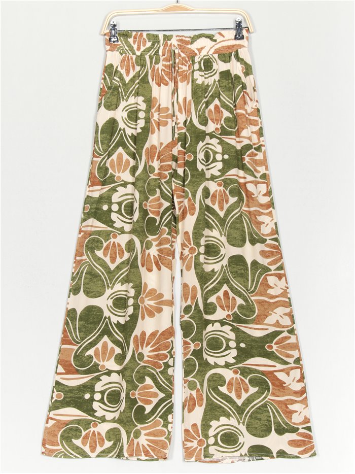 Straight leg printed trousers verde-camel