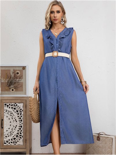 Denim effect dress with ruffles azul-oscuro