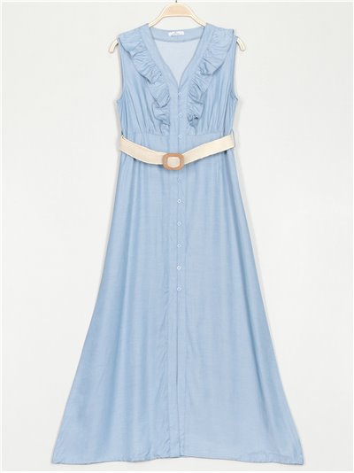 Denim effect dress with ruffles azul-claro