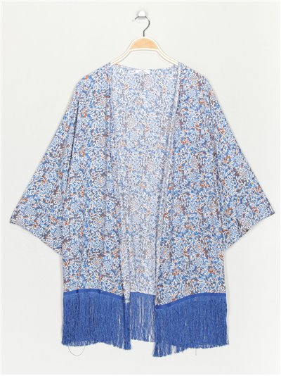 Fringed printed kimono azul